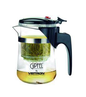 GIPFEL Скляний заварювальний чайник Panacea 500 ML пласт кришка і ручка, 14 см чорний 7207 GIPFEL