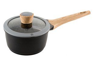 GIPFEL Ківш OLIVER 16х8, 5см/1,46л із скляною кришкою Матеріал: Литий алюміній, індукційне дно, антипригарне гранітне покриття PFLUON, бакелітова ручка чорний 0575 GIPFEL