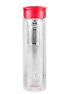 GIPFEL Пляшка для води MARTINO 350мл із фільтром. Матеріал: боросилікатне скло, нерж. сталь, пластик. Колір кришки: червоний 8344 GIPFEL