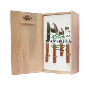 Набір столових приборів 24пр в дерев`яній упаковці Wood walnut металевий mz506097 MAZHURA
