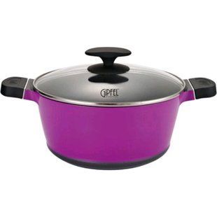 GIPFEL Каструля VIOLETA 24х11, 5см./4, 29л із скляною кришкою, алюміній, індукційне дно, антипригарне 3-х слойное покриття ILAG DURIT, ручки з силіконовим покриттям фіолетовий 0405 GIPFEL