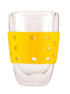 GIPFEL Склянка скляна LUMINOSSI з подвійними стінками 300мл із силіконовим тримачем. Матеріал: боросилікатне скло. Колір жовтий..