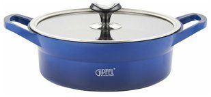 GIPFEL Каструля-сотейник AZUL 26x9,0см/3,7л з литого алюмінію зі скляною кришкою, індукційним дном, двошаровим мармуровим антипригарним покриттям Greblon Weilburger. Товщина: 2,0/5,5мм синій 51087 GIPFEL