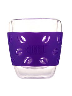 GIPFEL Склянка скляна LUMINOSSI з подвійними стінками 200мл із силіконовим тримачем. Матеріал: боросилікатне скло. Колір фіолетовий.