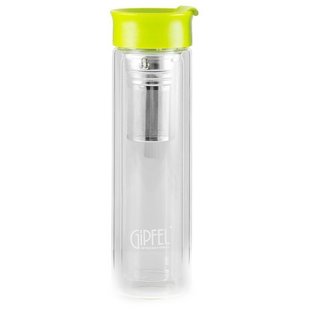 GIPFEL Пляшка для води MARTINO 350мл із фільтром. Матеріал: боросилікатне скло, нерж. сталь, пластик. Колір кришки: зелений